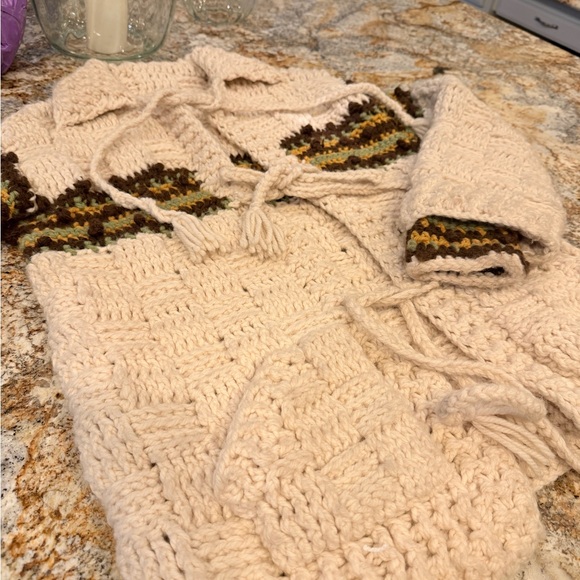 Vintage Hand Made Thick Knit Sweater with Ties - Picture 2 of 12